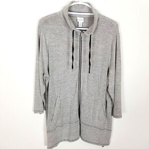 Chico's Weekends Women Full Zip Cardigan Size XL Gray striped